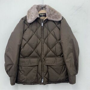 Men's Down Quilted Vintage Jacket with Fur Collar